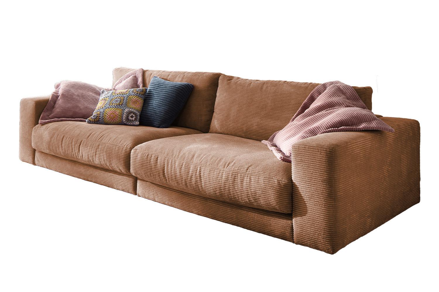 SOFA 3-SITZER MADELINE Braun Cord - Schwarz/Braun, Textil (290/85/127cm) - KAWOLA