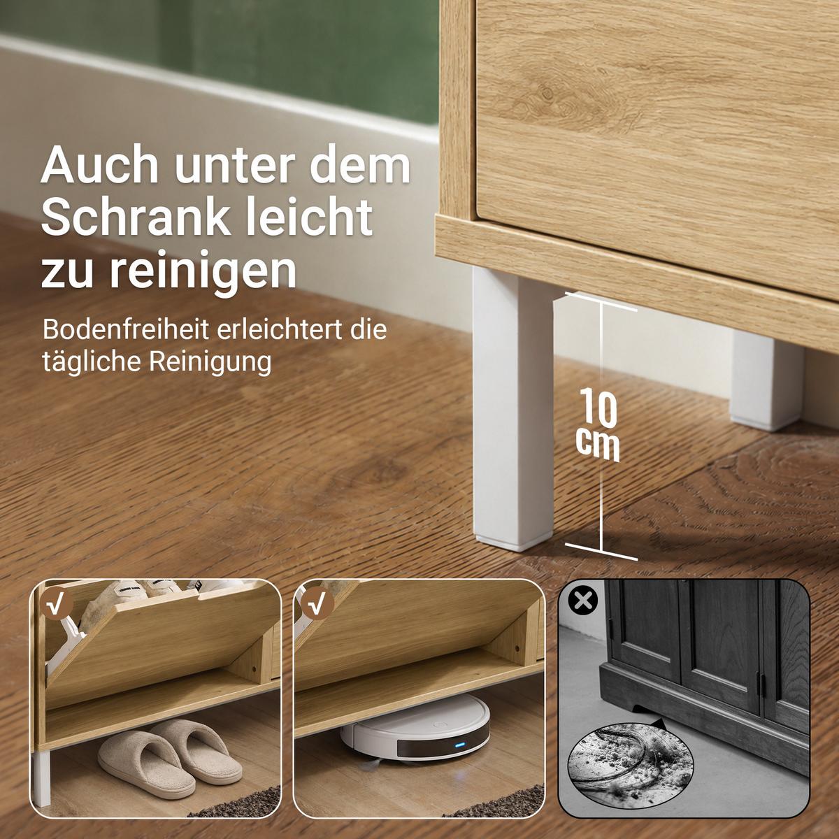 SCHUHSCHRANK, Natur, 100x91x19 cm, 4 Klappen, nur 19 cm tief, Flur & Diele - Naturfarben, Holzwerkstoff/Metall (100/90/19cm) - SoBuy