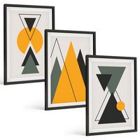 BILDER SET 3er Set - 40x60 cm Schwarzer Rahmen - Abstrakte geometrische Formen - Schwarz, Kunststoff (40/60cm) - TULUP