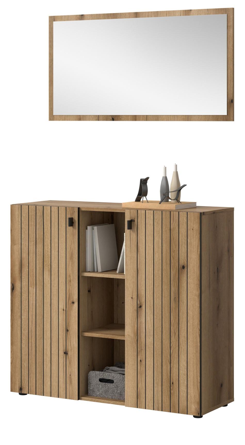 GARDEROBEN-SET Evoke Eiche 2-teilig 106 cm, Kombination mit Spiegel - Schwarz/Eiche Artisan, Glas/Holzwerkstoff (106/192/37cm) - Inn.Furn