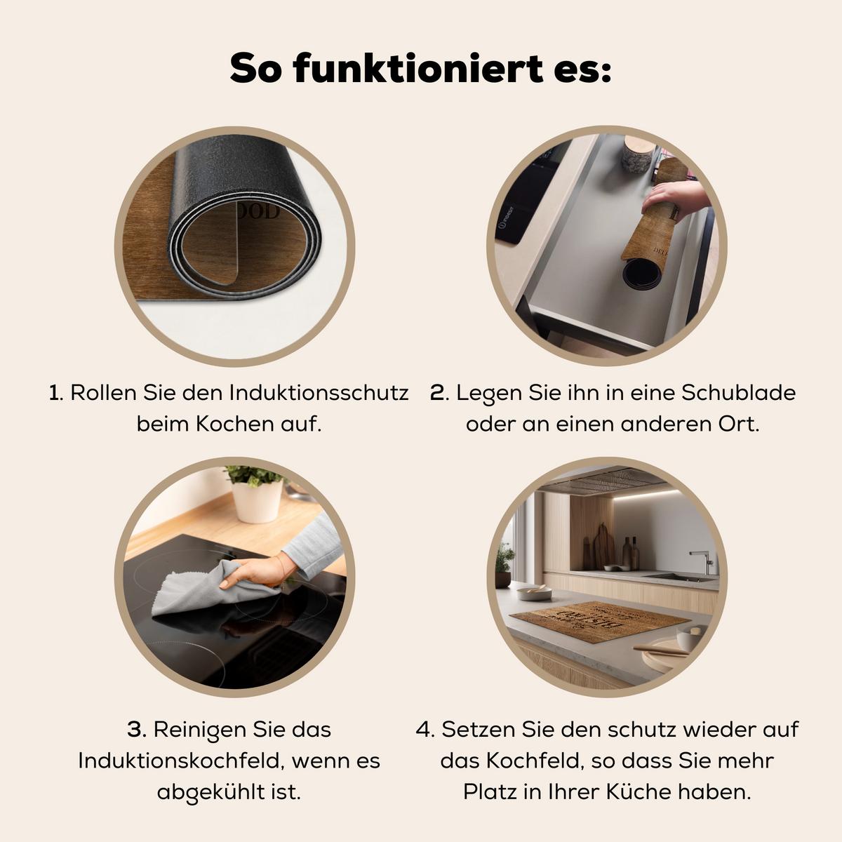 HERDABDECKPLATTE Zitat - Bistro - Guten Appetit - Süßes Zuhause - Holzmaserung Herdabdeckung Induktionsfeld 70x52 cm - Braun, Kunststoff (70/52/0.2cm) - MuchoWow