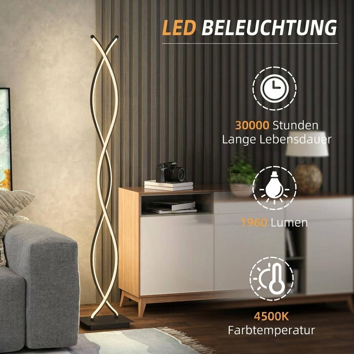 STEHLAMPE Aluminium Schwarz - Schwarz, Metall (25/20/144cm) - HOMCOM
