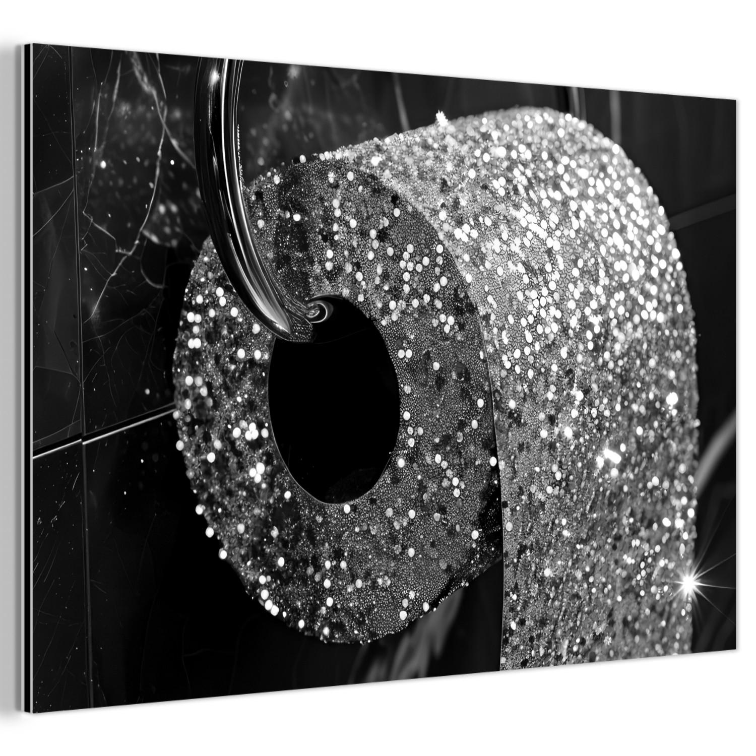 METALLBILD WC - Toilettenpapier - Schwarz und weiß - Glitter Wandbild 60x40 cm - Silberfarben, Metall (60/40cm) - MuchoWow