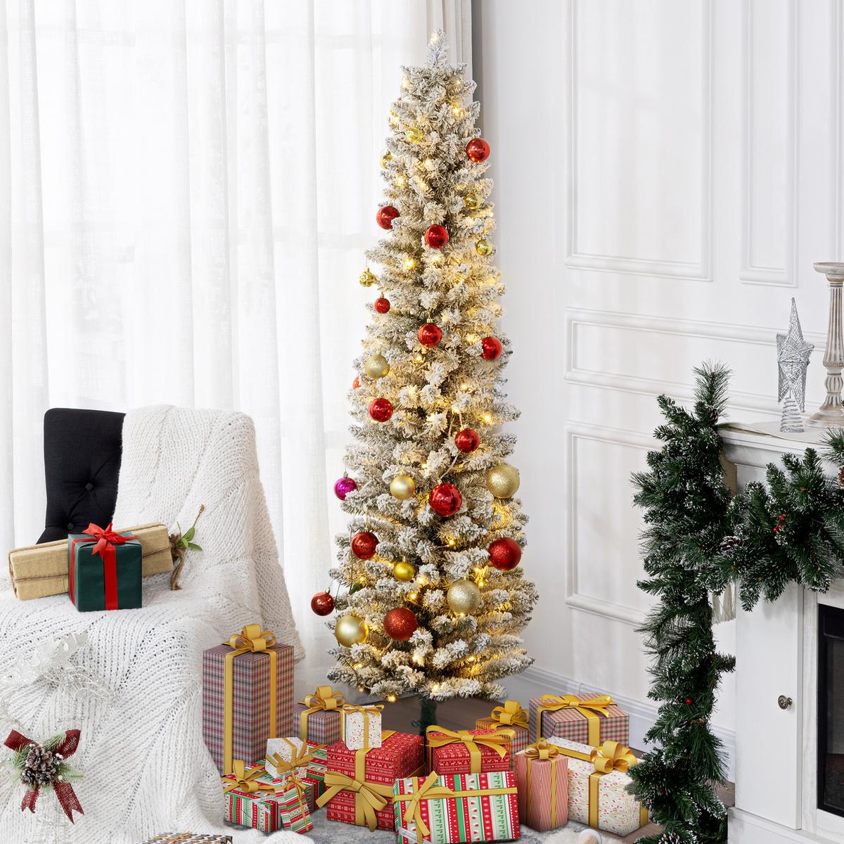 KÜNSTLICHER Weihnachtsbaum, 180 cm Christbaum mit 150 LED-Lichten flammhemmend - Weiß/Grün, Kunststoff/Metall (180cm) - HOMCOM
