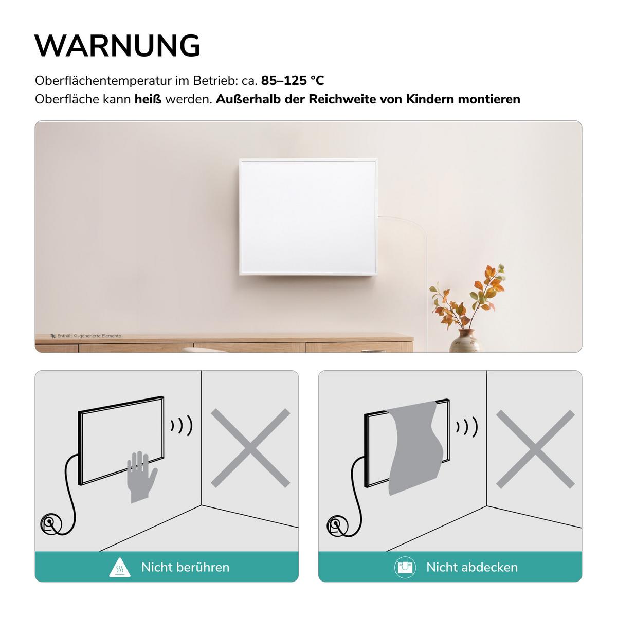 WANDKONVEKTOR Elektrisch 300 W mit Thermostat und App Steuerung 50,5/59,5 cm - Weiß, Kunststoff/Metall (50.5/59.5/2cm) - EMKE