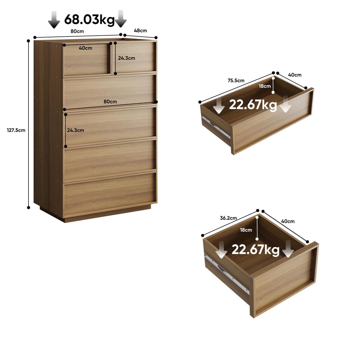 SIDEBOARD Holzfarbe & Schwarz 140cm mit 3D-Rautenmuster - Eichefarben, Holzwerkstoff (80/127/48cm) - Urban Meuble