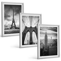 BILDER SET 3er Set - 40x60 cm Silberner Rahmen - Monochromatische Brückentürme - Silberfarben, Kunststoff (40/60cm) - TULUP