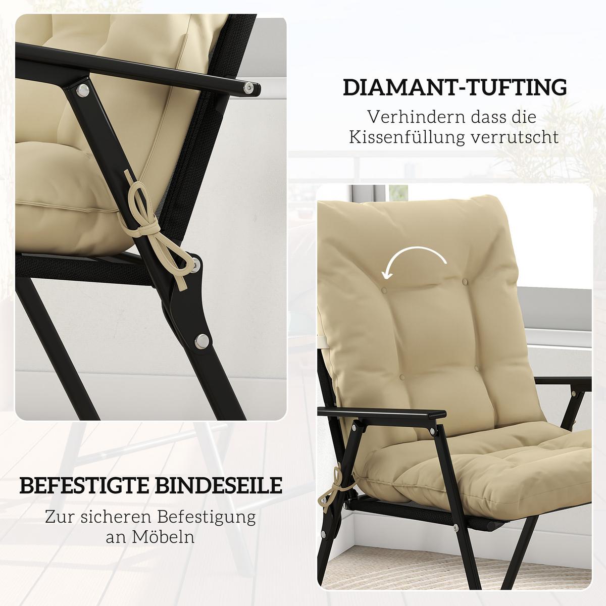 SITZKISSEN 2ER-SET Polyester PP-Baumwolle Beige - Beige, Textil (120/50/8cm) - Outsunny