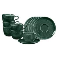 KAFFEETASSEN MIT UNTERTASSEN Terra Moosgrün 260 ml 6er Set - Dunkelgrün, Keramik (0.26L) - Seltmann Weiden