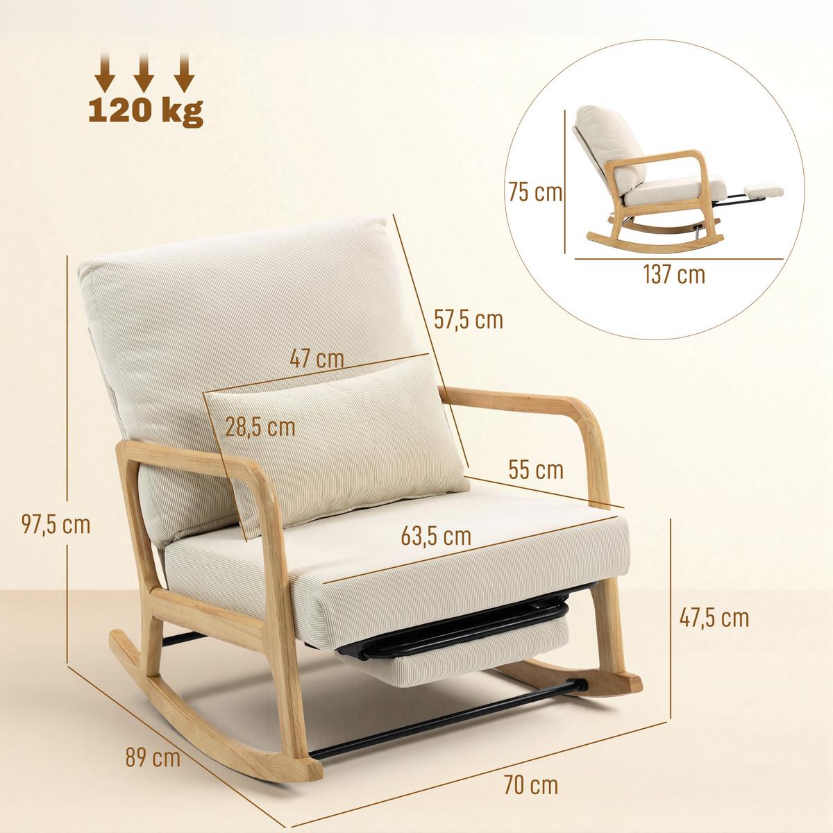 SCHAUKELSESSEL Polyester Cremeweiß - Creme/Naturfarben, Holz/Textil (70/97.5/89cm) - HOMCOM