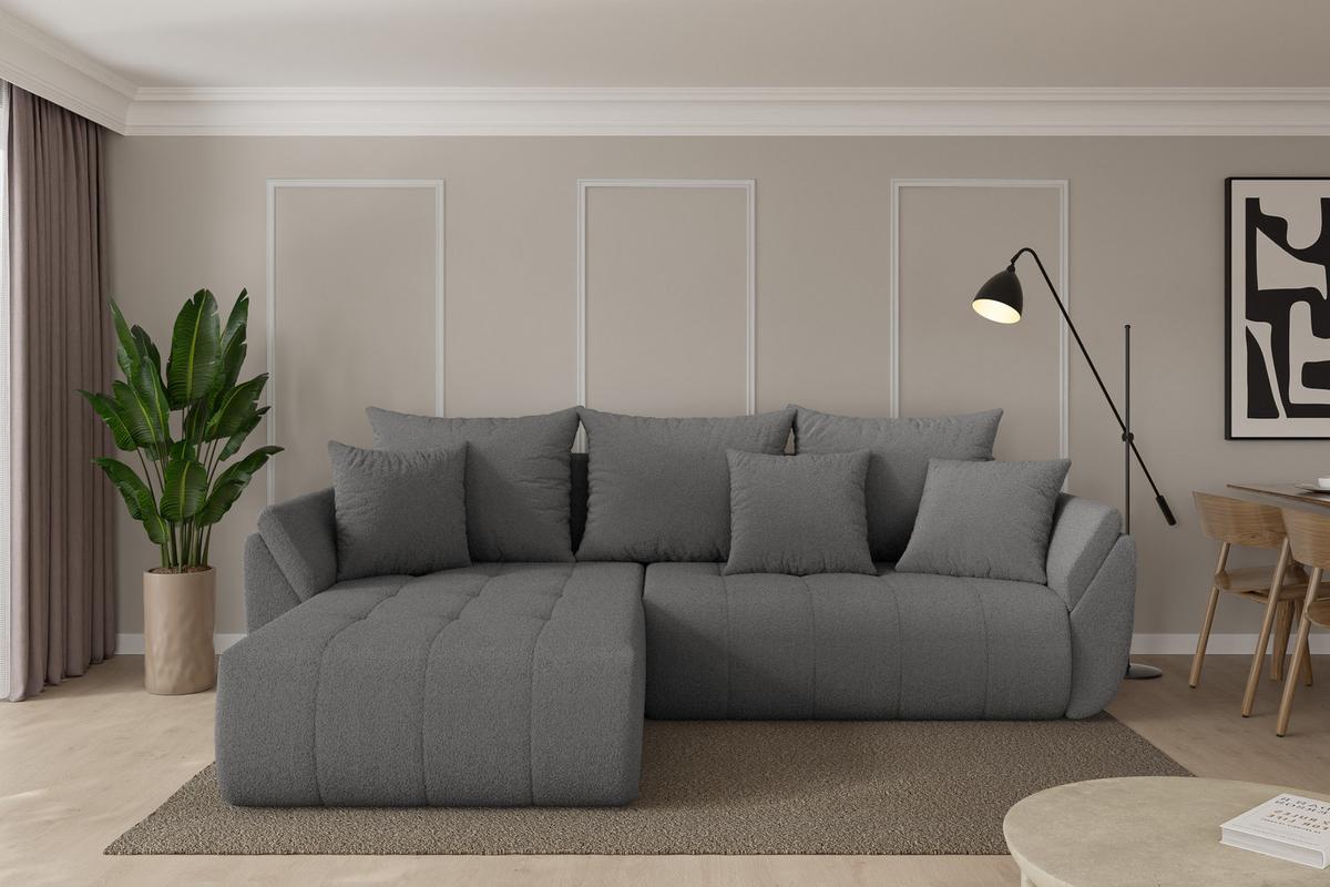 ECKSOFA mit Schlaffunktion Ottomane Links TOKO-L 277x194x86 Grau Bouclé - Schieferfarben/Schwarz, Holzwerkstoff/Kunststoff (277/194cm) - ALTDECOR