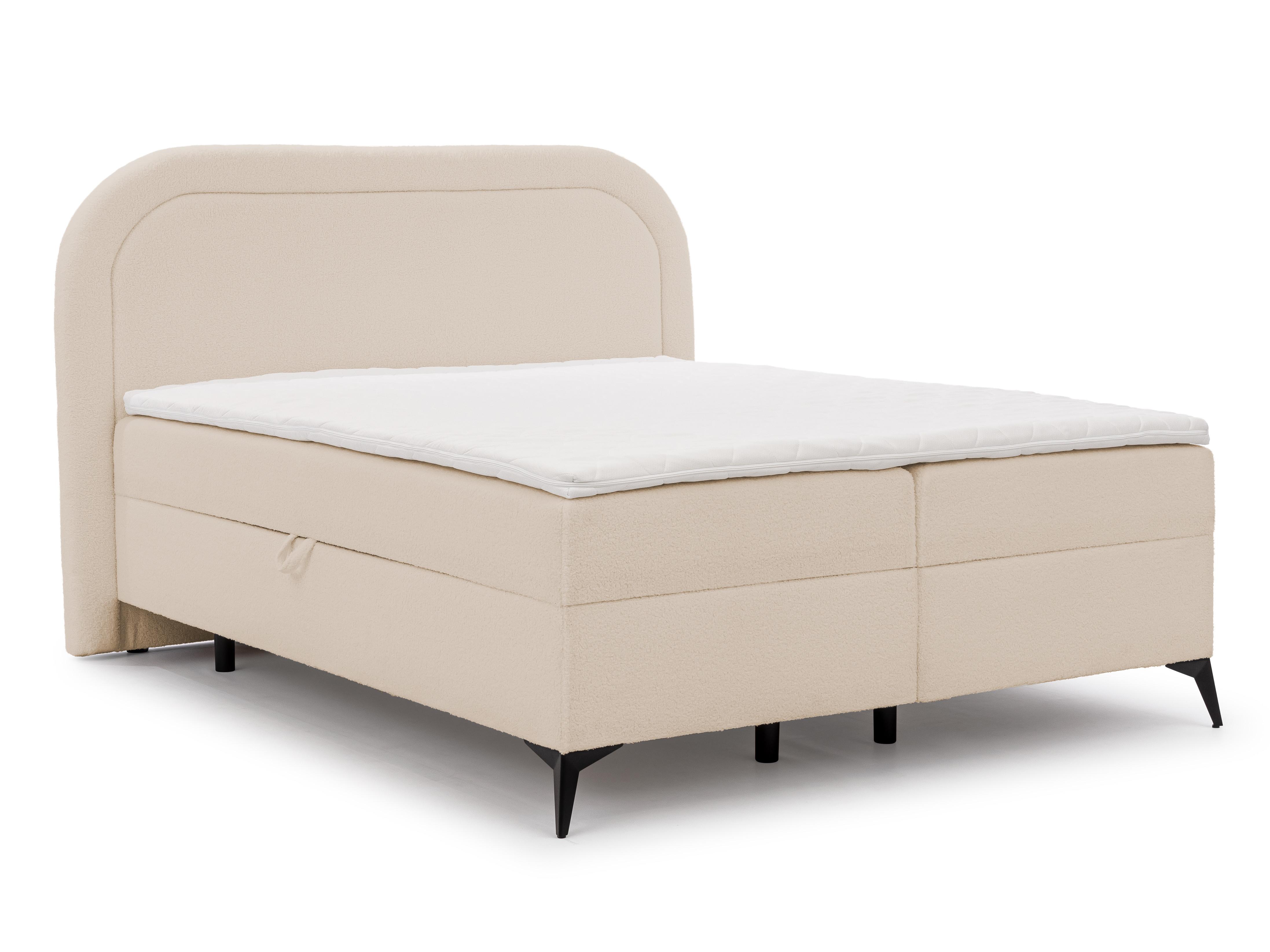 BOXBETT Sonna 180/200 cm Hellbeige Bouclé-Stoff mit abgerundetem Kopfteil und mit schwarzen Metallfüßen - Beige/Schwarz, Holz/Textil (180/200cm) - S-Style Möbel