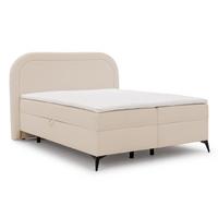 BOXBETT Sonna 180/200 cm Hellbeige Bouclé-Stoff mit abgerundetem Kopfteil und mit schwarzen Metallfüßen - Beige/Schwarz, Holz/Textil (180/200cm) - S-Style Möbel