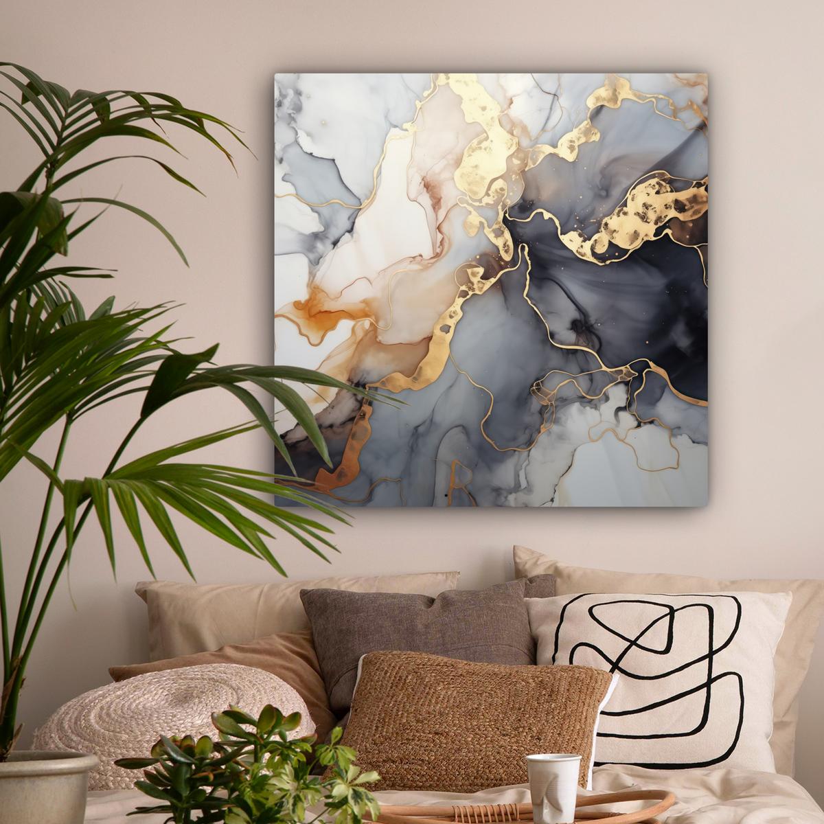 LEINWANDBILD Marmor - Schwarz - Gold - Weiß Deko Groß 90x90 cm - Dunkelgrau, Textil (90/90cm) - MuchoWow