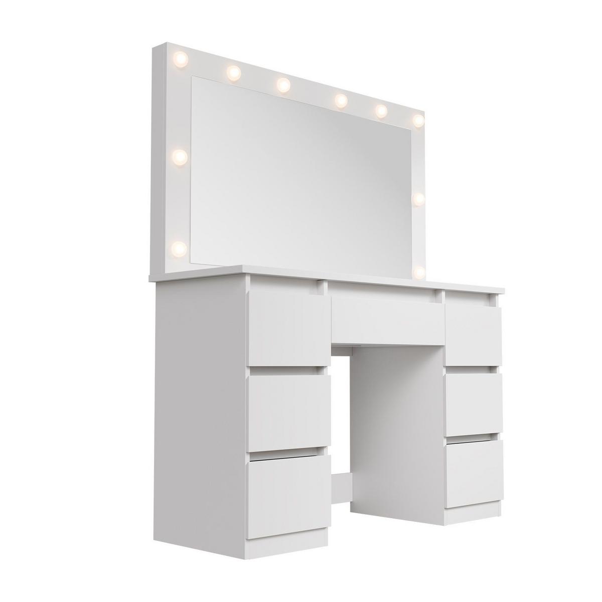 SCHMINKTISCH Lilia weiß mit LED-Beleuchtung - Weiß, Holz (108/140/41cm) - Juskys
