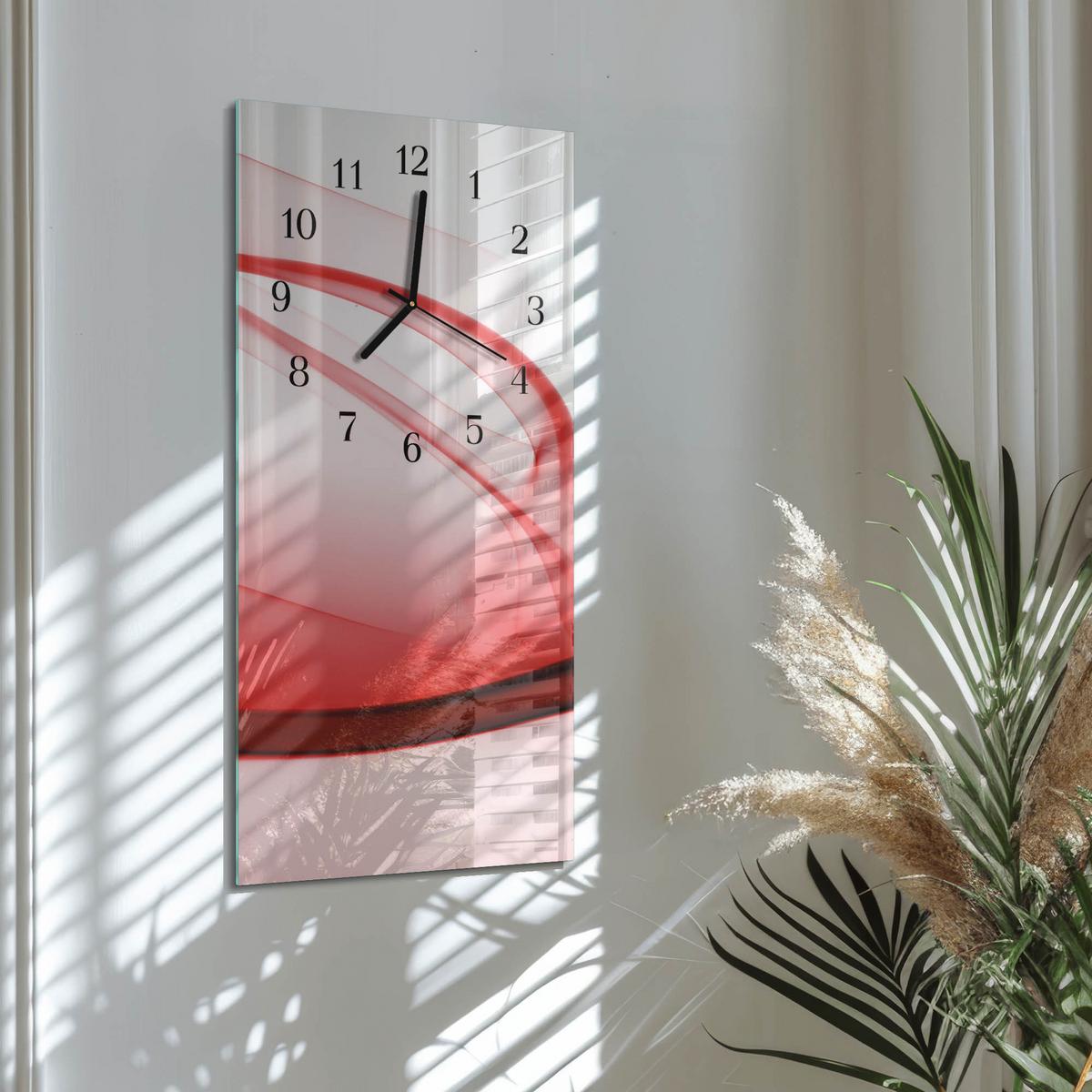 WANDUHR aus Glas 30x60 cm - Abstrakte Linien - Rot, Glas (30/60/0.4cm) - TULUP