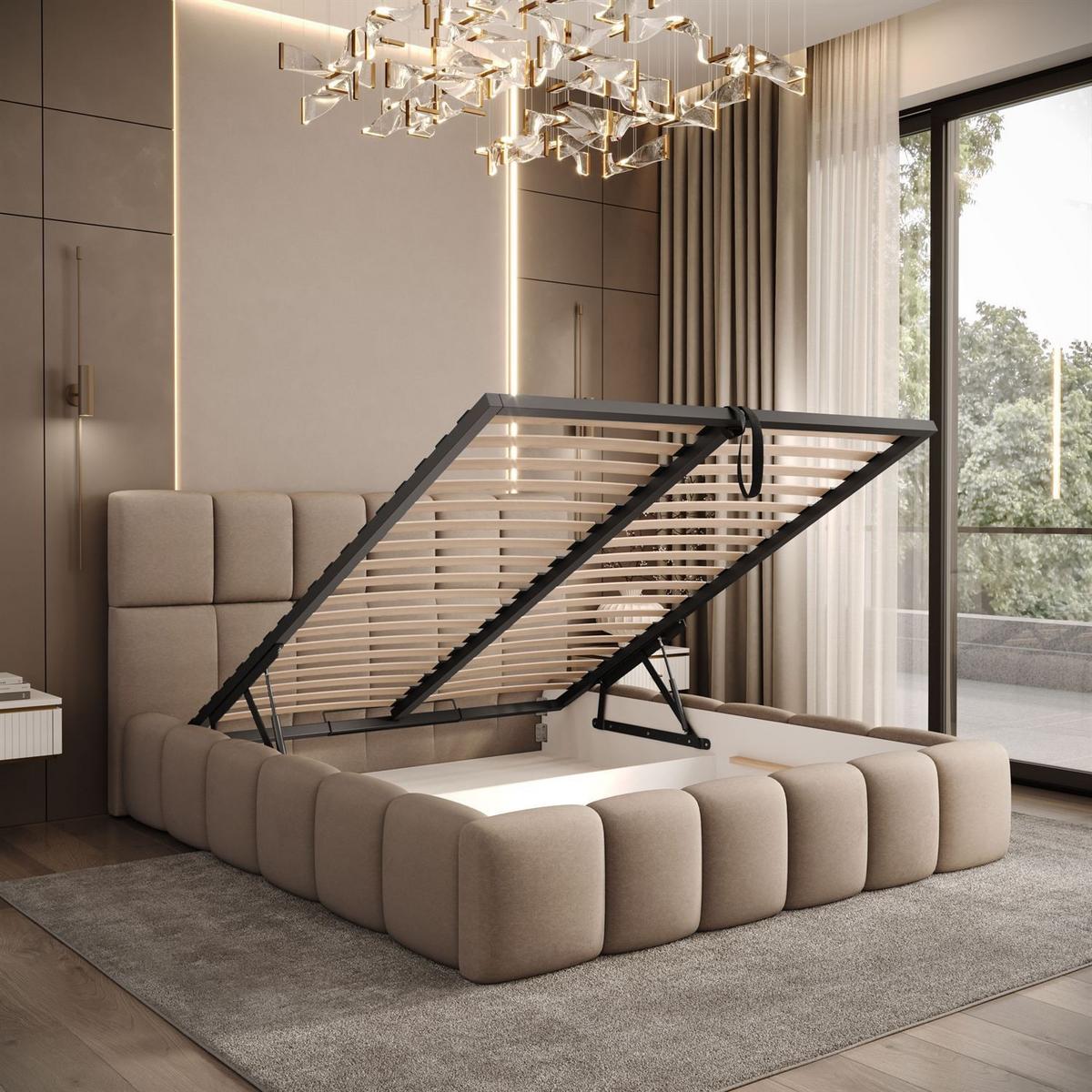 POLSTERBETT VENEZIA mit Bettkasten 140x200, Castel 15 - Cappuccino, Textil (140/200cm) - Lookway