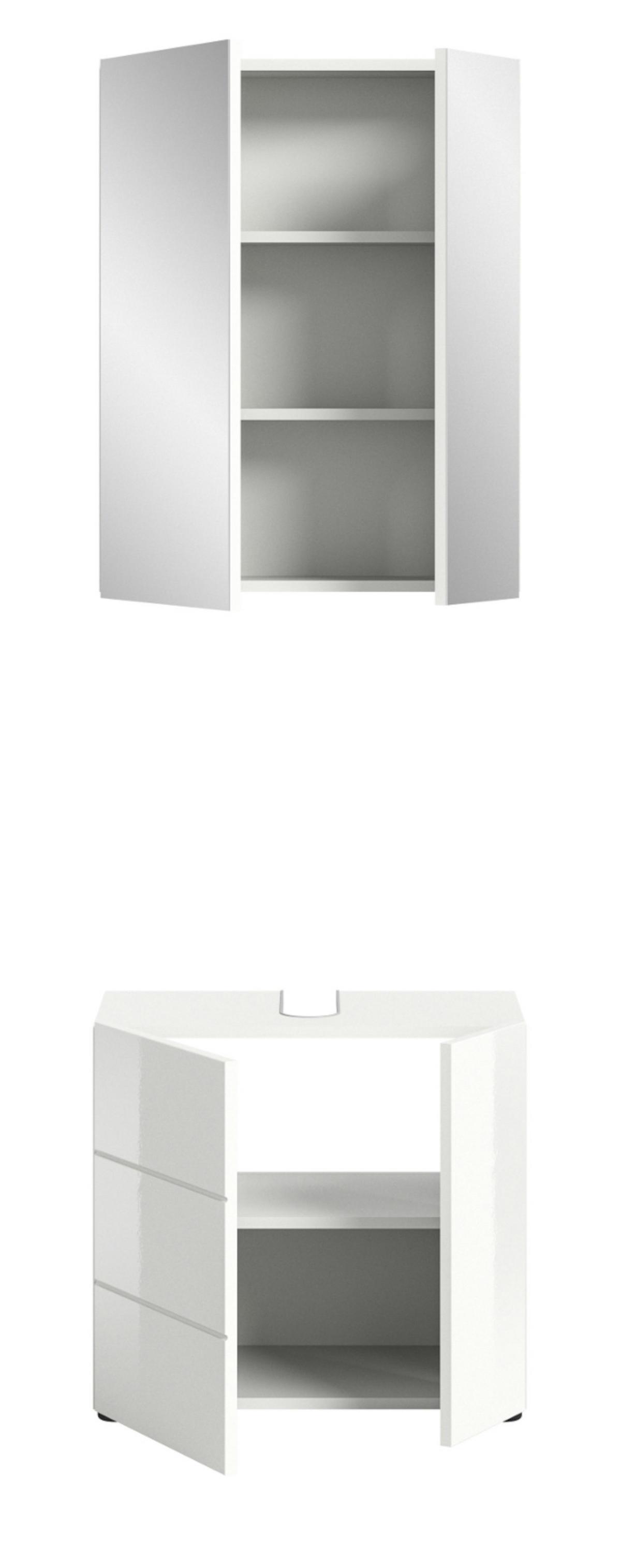 BADMÖBEL-SET 2-teilig weiß Hochglanz, Badkombination 60 x 190 cm - Weiß Hochglanz, Glas/Holzwerkstoff (60/190/34cm) - Inn.Furn