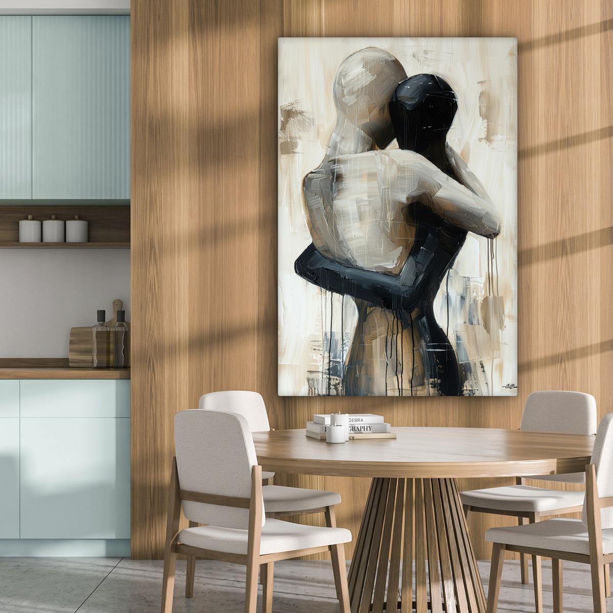 LEINWANDBILD Abstrakt - Liebe - Schwarz und weiß - Modern Deko Groß 90x140 cm - Schwarz, Textil (90/140cm) - MuchoWow