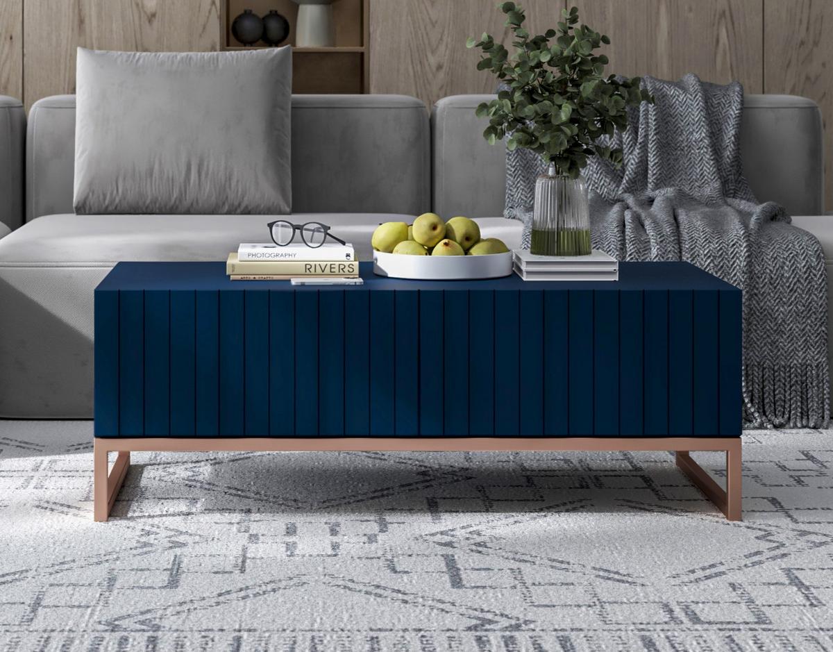 COUCHTISCH Elpis Marineblau matt Glamour 110 cm - Blau/Kupferfarben, Holzwerkstoff/Metall (54/110/39cm) - Meble Lindner