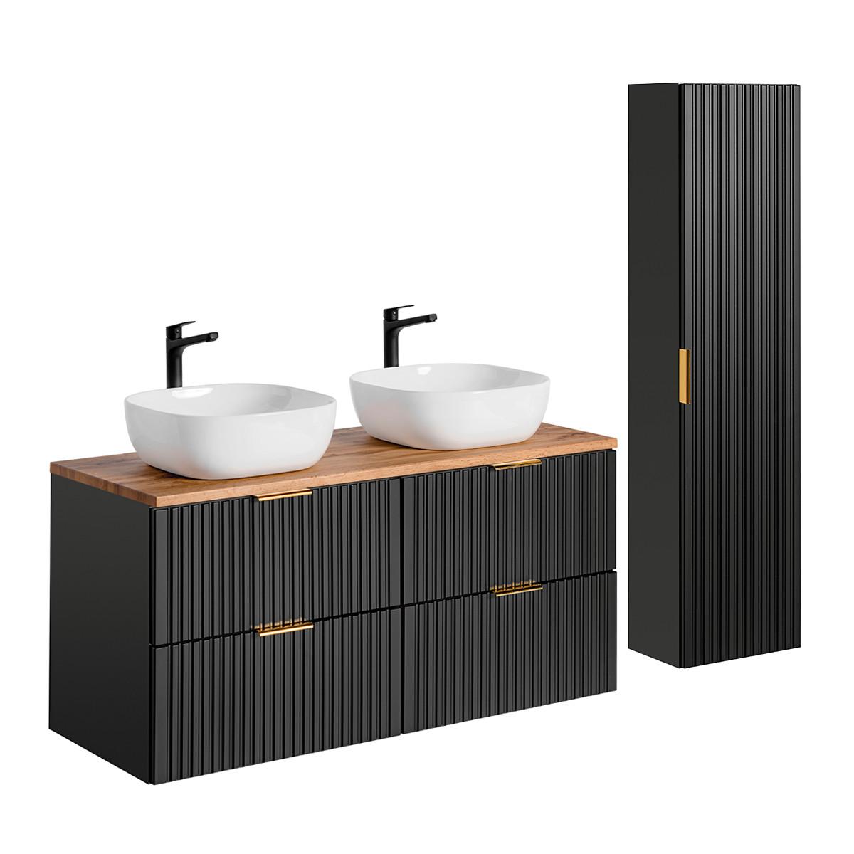 BADMÖBEL 120.8cm Adriel 2er-Set Schwarz - Schwarz, Holzwerkstoff (120.8/59/46cm) - Petits-meubles
