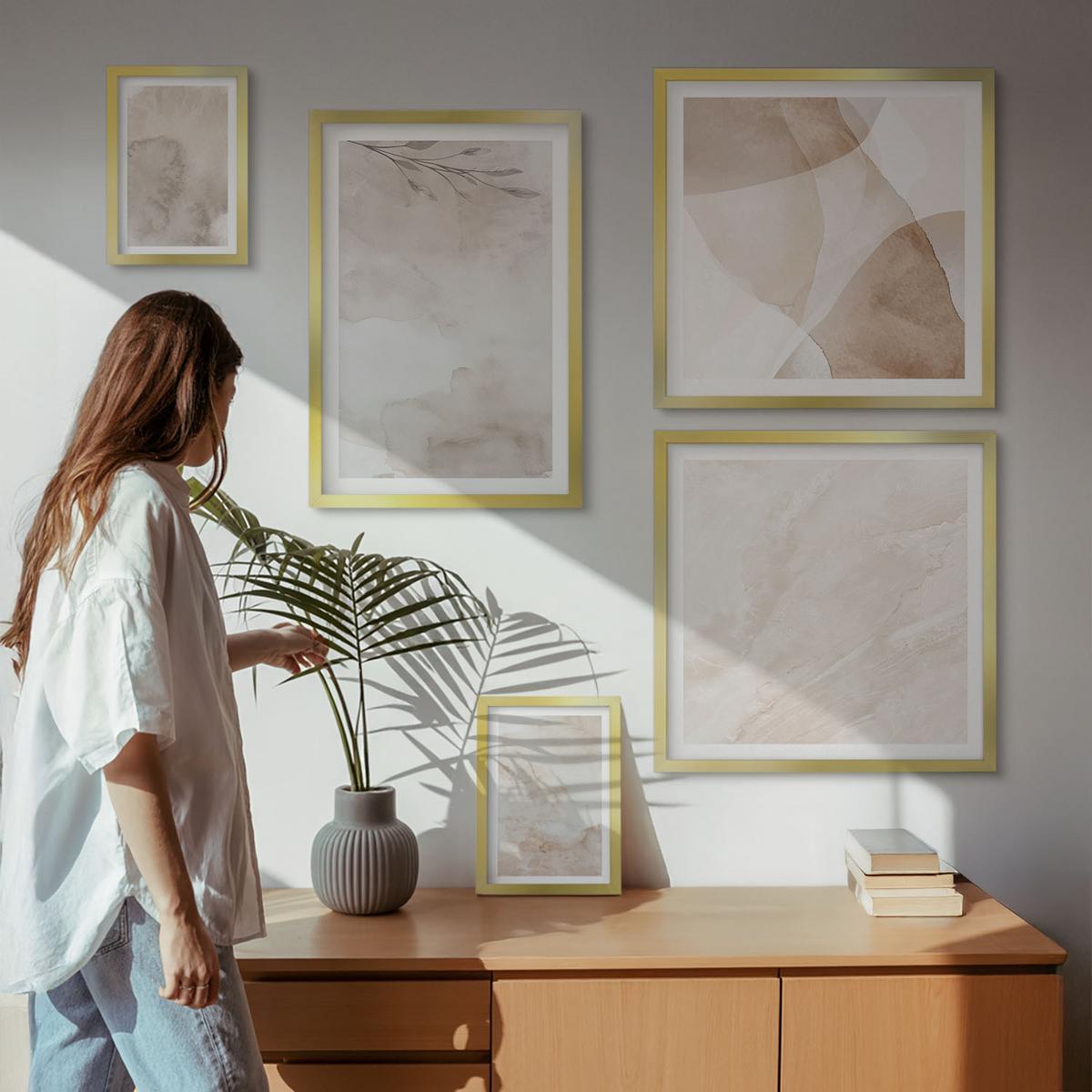 BILDER SET 5er Set - 50x50 cm & 20x30 cm & 40x60 cm Goldrahmen - Aquarellfarben, Boho-Texturen - Goldfarben, Kunststoff (40/60cm) - TULUP