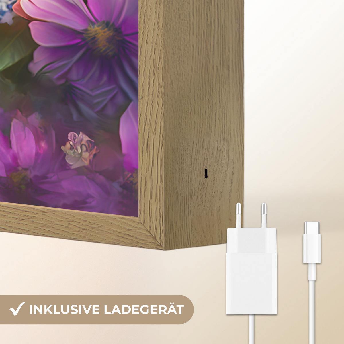 NACHTTISCHLAMPE MIT AKKU Welpe - Sonne - Blumen - Natur - Border Collie - Hund 60x90 cm - Violett, Holzwerkstoff (8/60/90cm) - OnlyWow