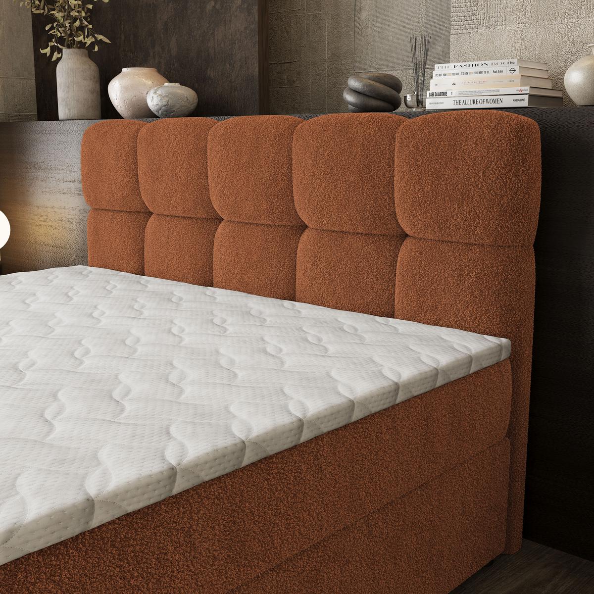 BOXBETT BRUME 140x200 cm mit Matratze und Topper, H2+H3 - Kupferfarben - Kupferfarben, Holz (140/200cm) - MASSENO