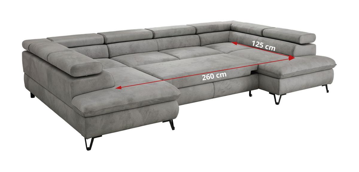 WOHNLANDSCHAFT PABLO U Velvet Hellgrau mit Topper T25 - Hellgrau/Schwarz, Textil/Metall (346/76/208cm) - MKS