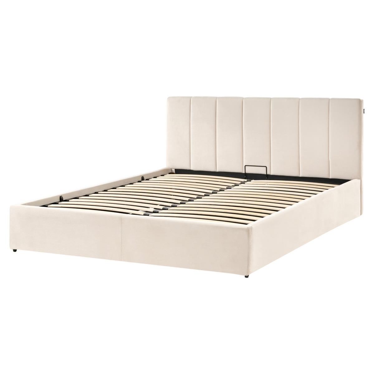 BETT mit Stauraum 160/200 cm Samtstoff Hellbeige Dreux - Beige, Textil (160/200cm) - Beliani