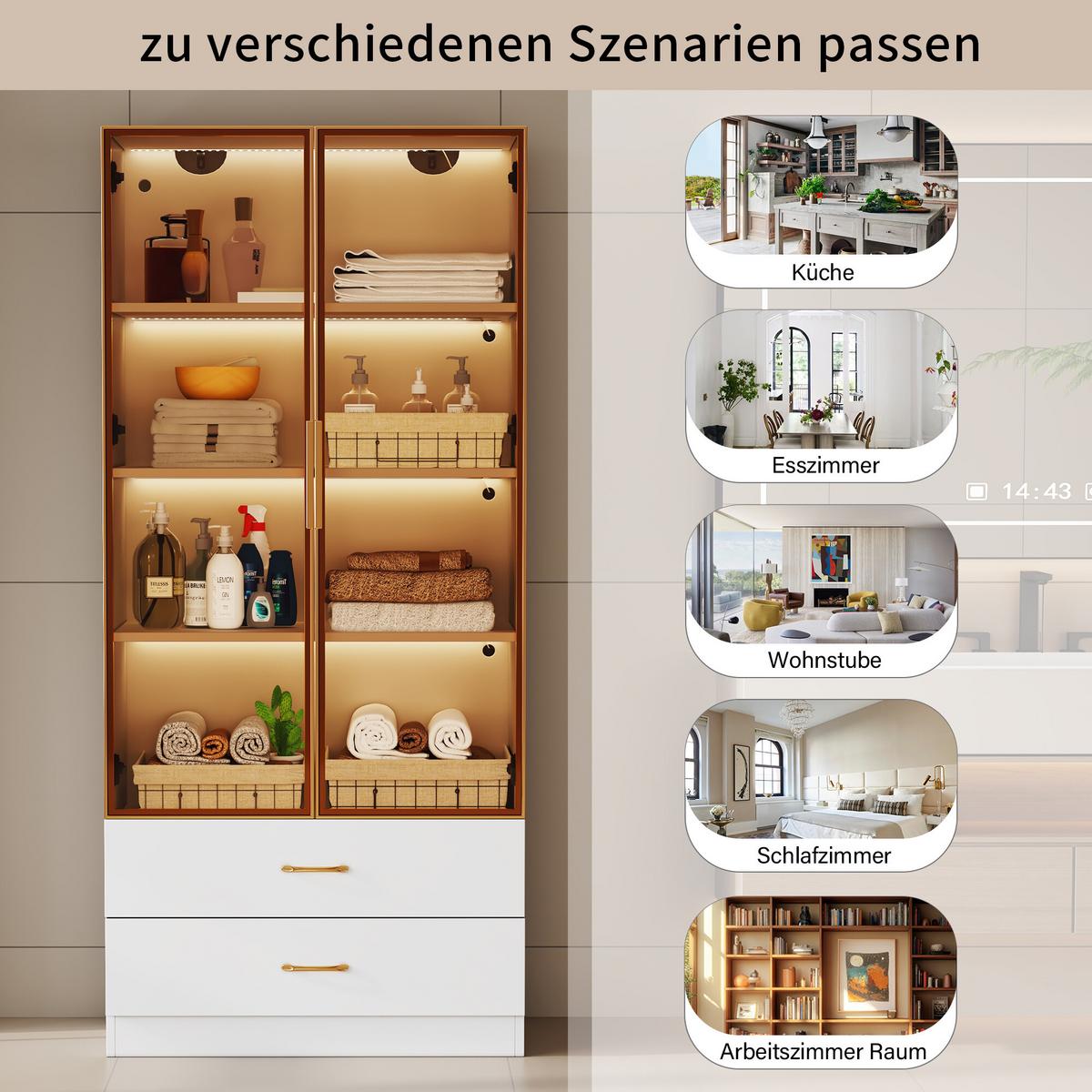 VITRINENSCHRANK in Weiß 74/34.5/170 cm - Weiß, Glas/Holzwerkstoff (34/170/70cm) - Urban Meuble