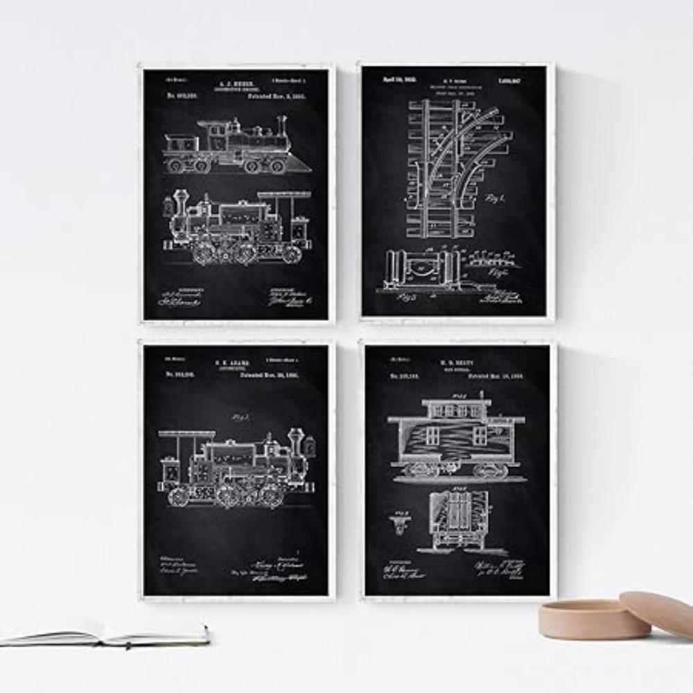 POSTER Set mit 4 Jahrgang Apotheke Patent A4 Schwarzer Rahmen - Schwarz, Papier (29.7/3cm) - Nacnic