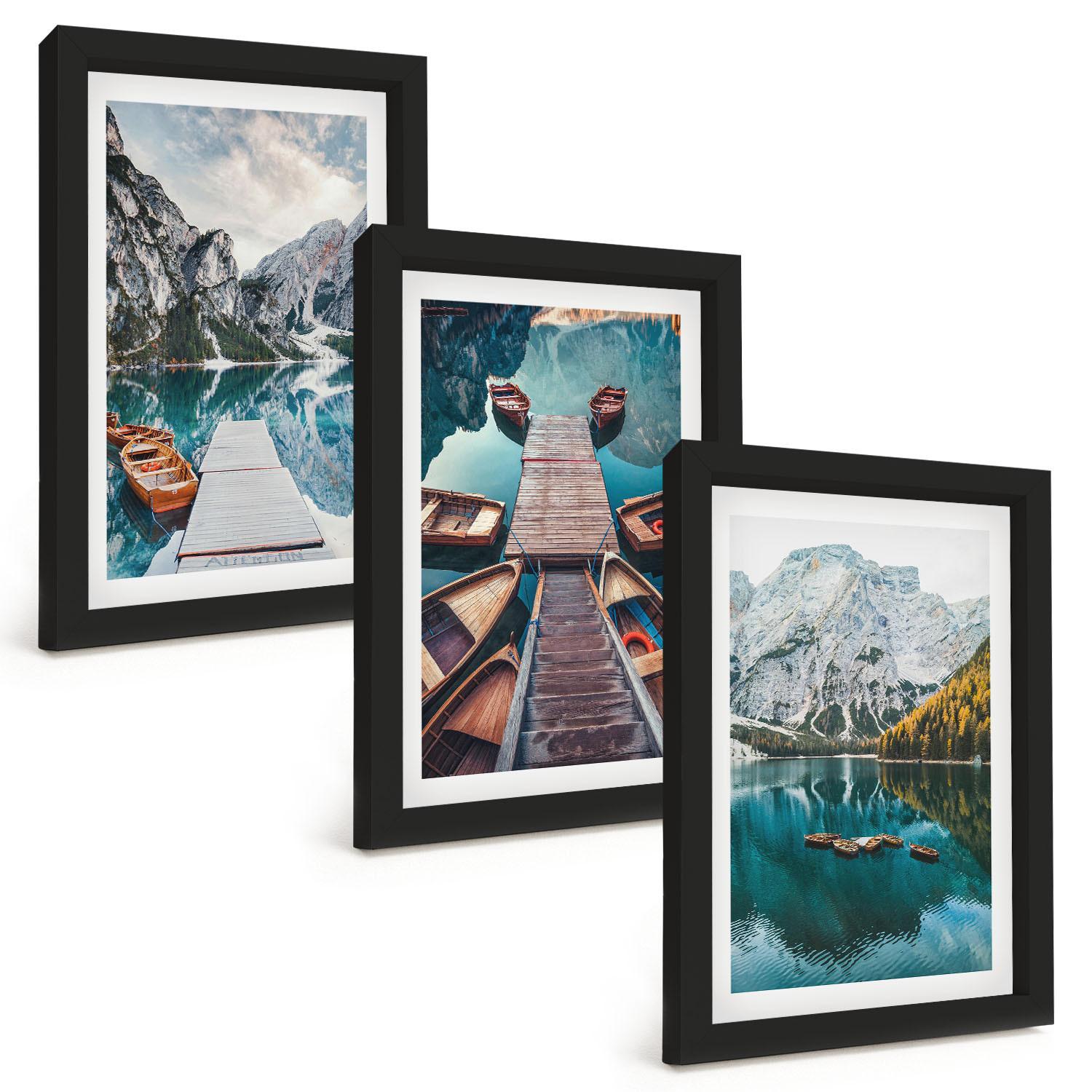 BILDER SET 3er Set - 20x30 cm Schwarzer Rahmen - See, Brücken, Berge - Schwarz, Kunststoff (20/30cm) - TULUP