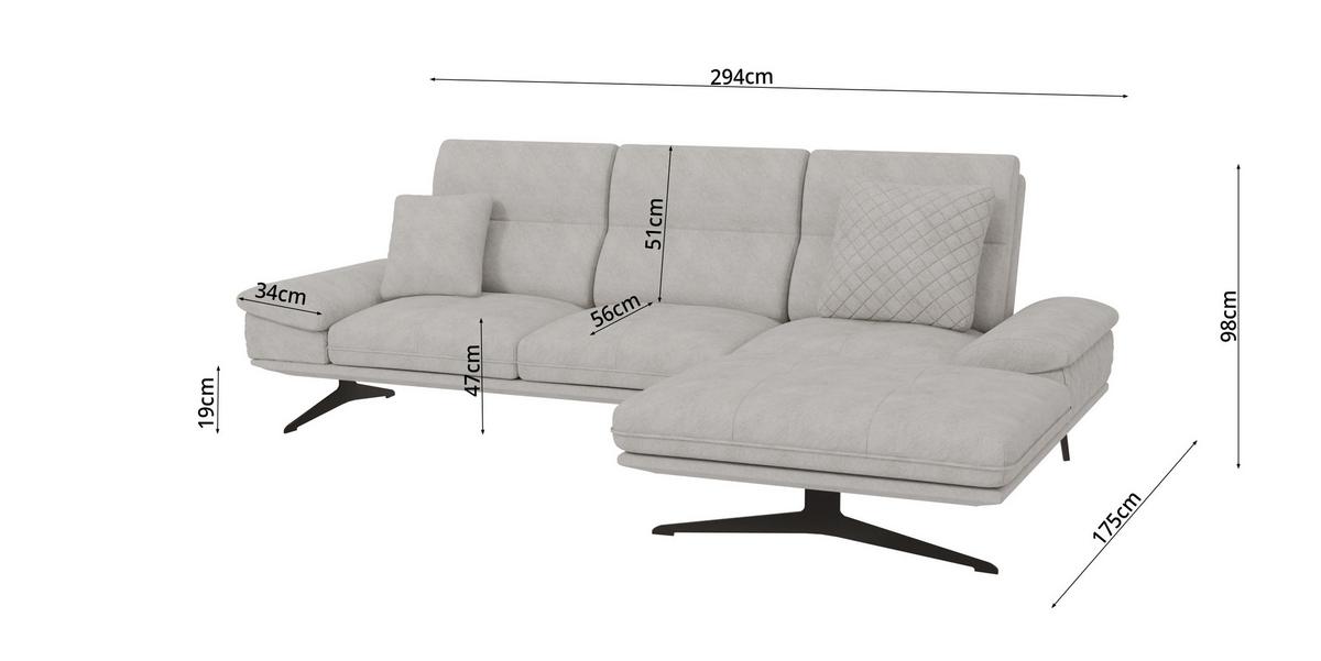 ECKSOFA Loris Grau Samt - Ottomane rechts - Schwarz/Grau, Holz/Textil (294/175cm) - S-Style Möbel
