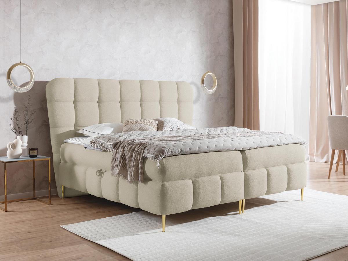 BOXBETT Lolly - H3 - Beige/Goldfarben, Holz/Textil (140/200cm) - MIRJAN24
