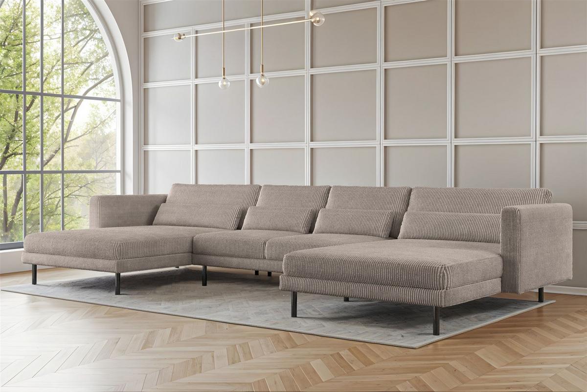 WOHNLANDSCHAFT Agada In Poso - Beige, Holzwerkstoff/Textil (391/83/174cm) - Fun Möbel