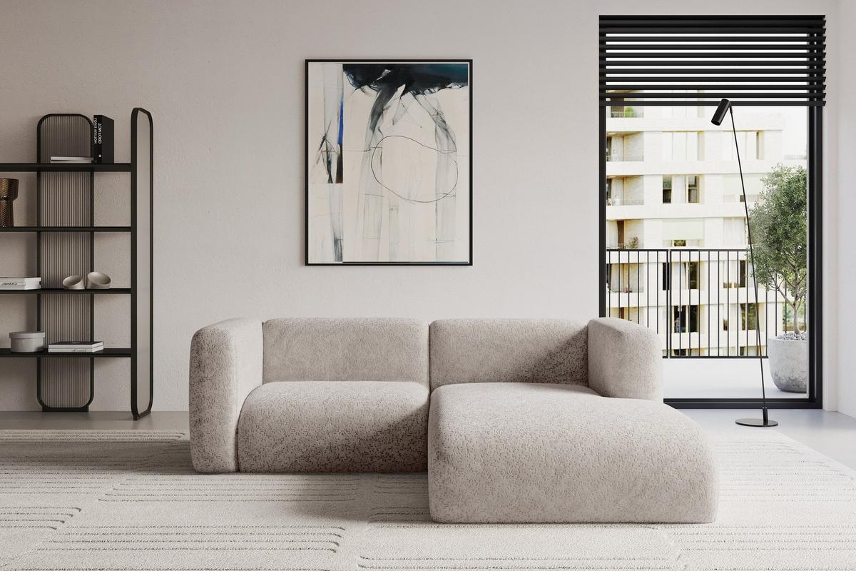 ECKSOFA Ottomane Rechts MIRA-L1 227x179x89 Hellgrau Velours - Hellgrau/Schwarz, Holzwerkstoff/Kunststoff (227/179cm) - ALTDECOR