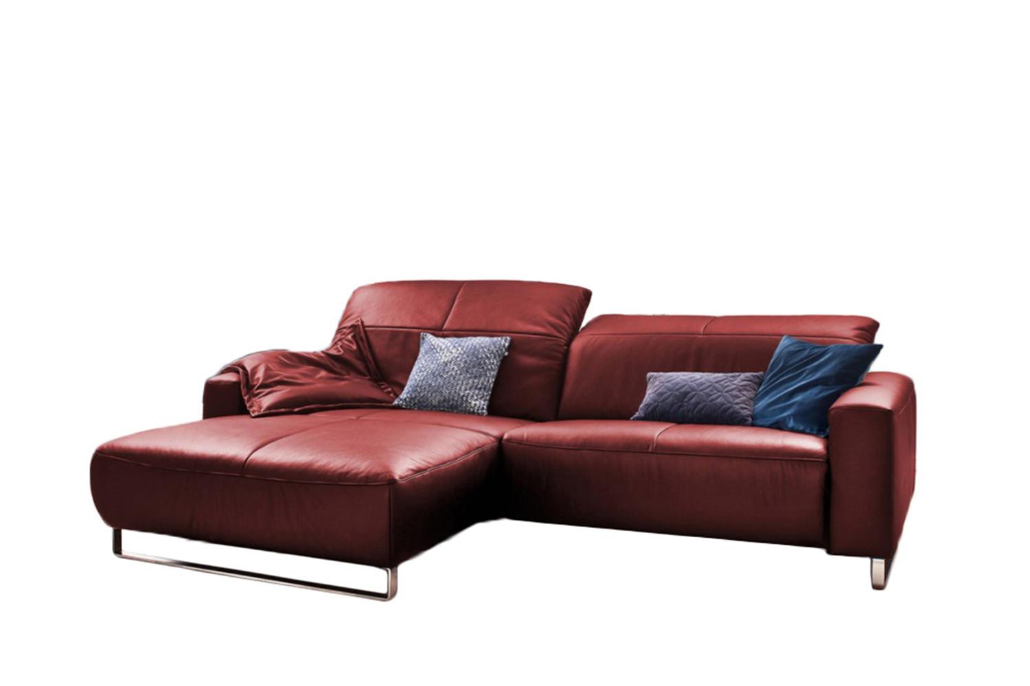 ECKSOFA MIT SITZTIEFENVERSTELLUNG YORK Rot Leder Relaxfunktion - Rot/Silberfarben, Leder (284/180cm) - KAWOLA