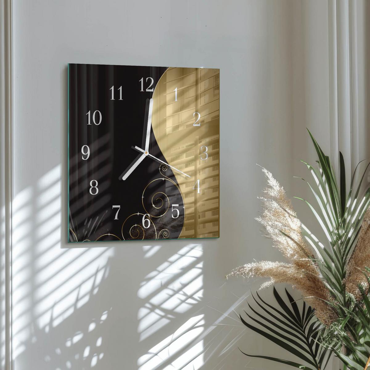 WANDUHR aus Glas 30x30 cm - Abstrakte Kunst - Braun, Glas (30/30/0.4cm) - TULUP