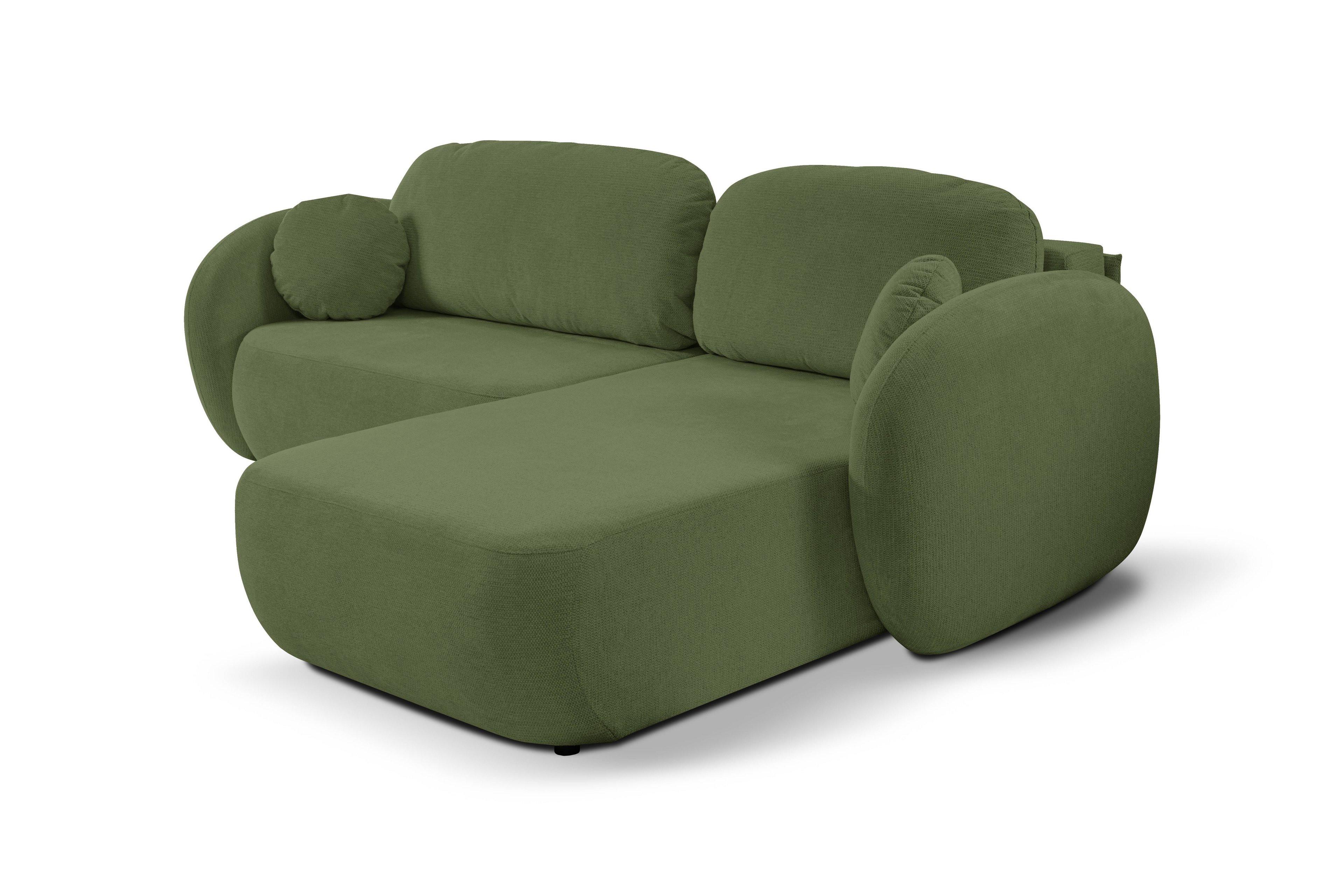 ECKSOFA AMICO R-S Olivgrün Geflochtener Stoff mit Schlaffunktion - Olivgrün, Holz (248/174cm) - MASSENO