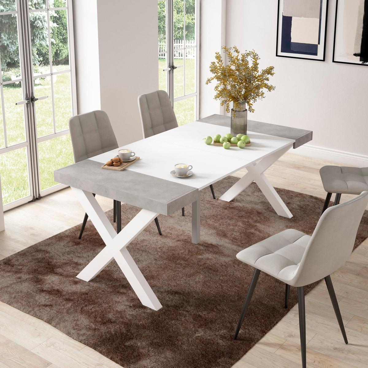 KONSOLENTISCH ausziehbar 58 bis 180cm, für 8 Gäste, weiß zementgrau, 90/58/73cm - Multicolor/Weiß, Holzwerkstoff (90/180/73cm) - Skraut Home