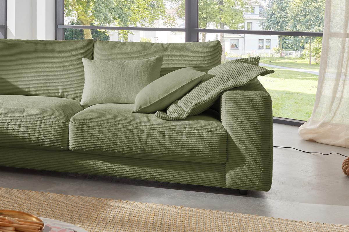 ECKSOFA MADELINE Grün Cord - Schwarz/Olivgrün, Kunststoff/Textil (325/224cm) - KAWOLA