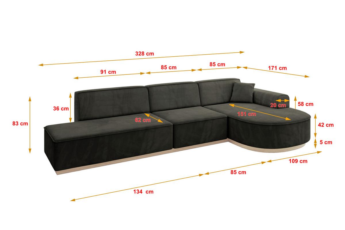 ECKSOFA Ottomane Rechts ARRIO-L2 - 328x171x83 cm Schwarz - Schwarz, Holzwerkstoff/Textil (328/171cm) - ALTDECOR