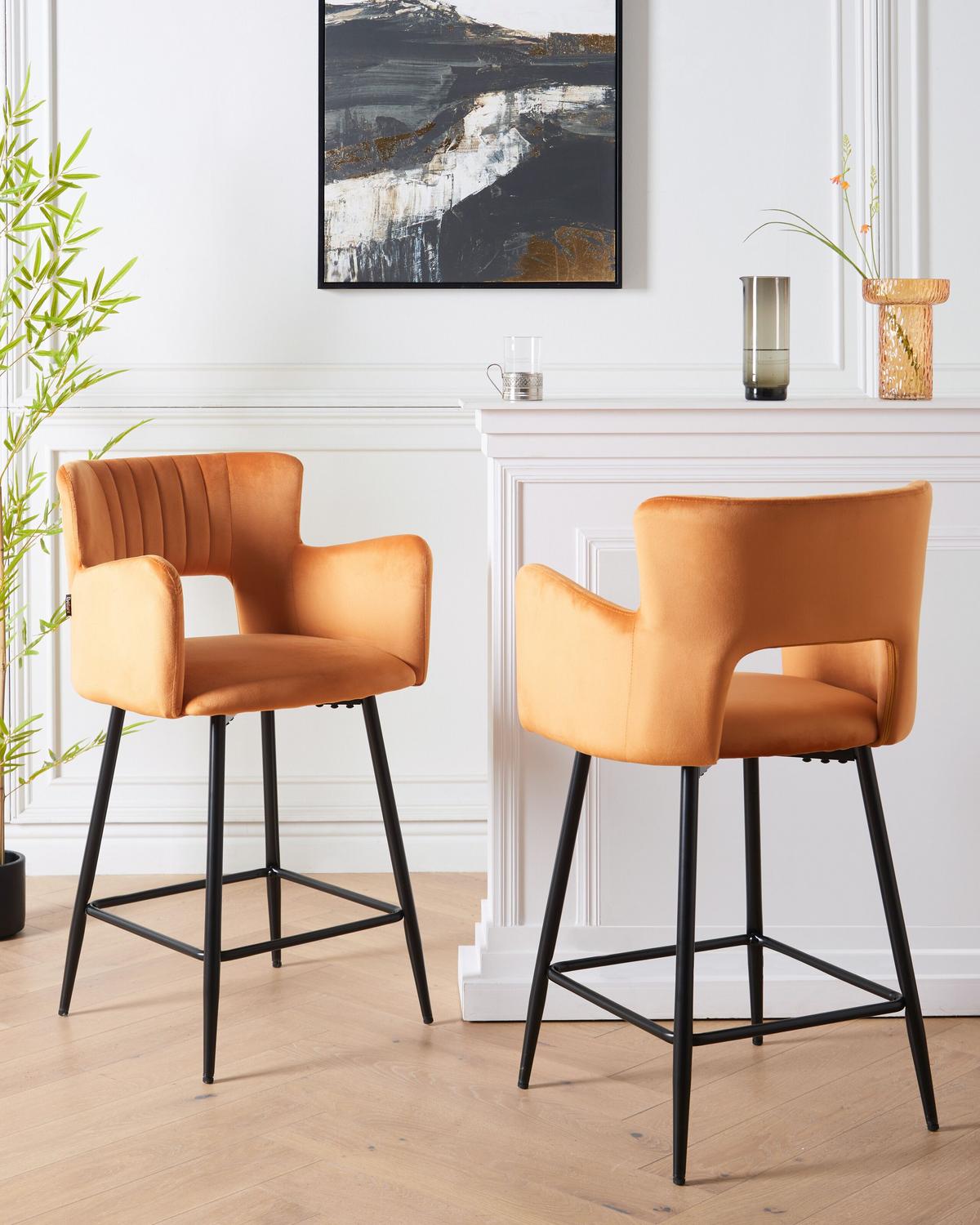 BARSTÜHLEN 2er-Set Orange Sanilac - Schwarz/Orange, Textil (51/91/44cm) - Beliani