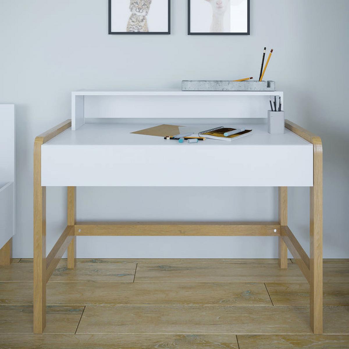 SCHREIBTISCH Weiß und Holz - Weiß, Holzwerkstoff (100/60/76cm) - Petits-meubles