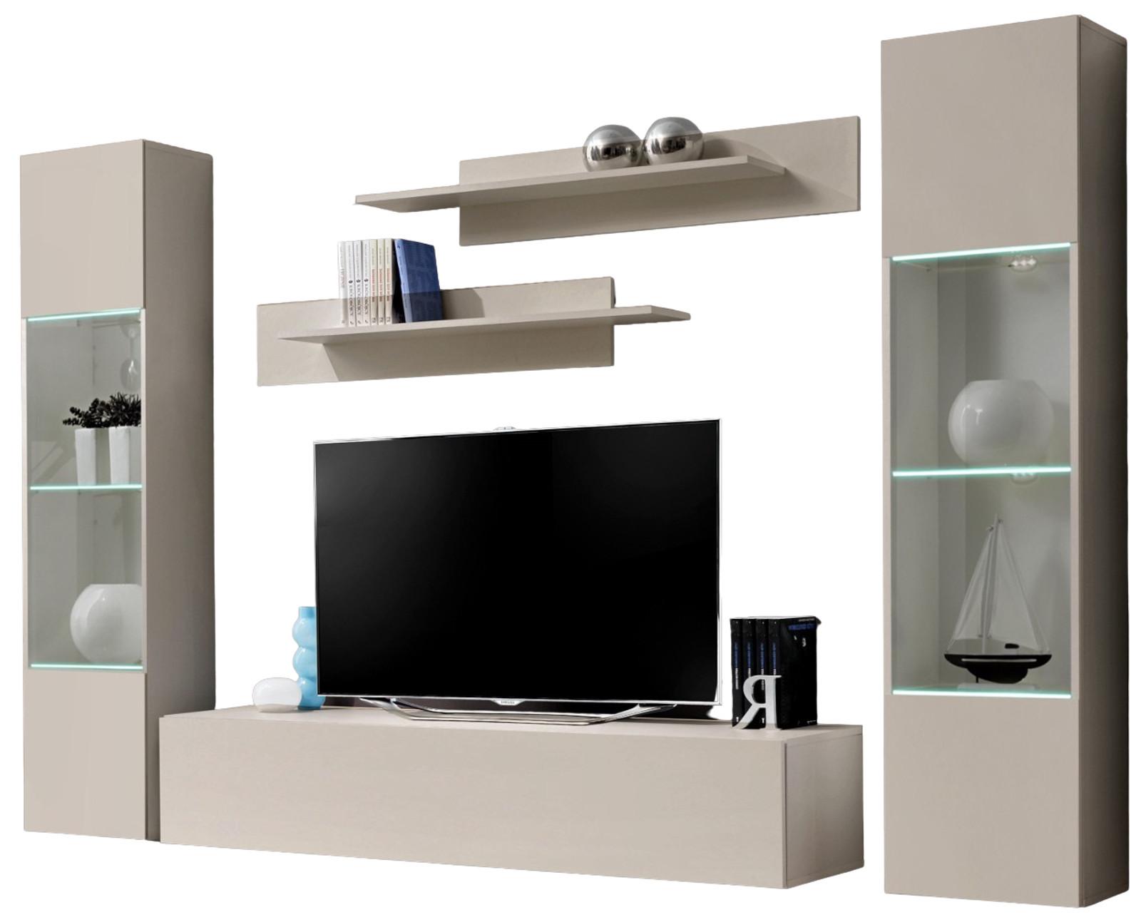 WOHNWAND Kaschmir 5-teilig 260 cm, Schrankwand hängend mit LED-Beleuchtung - Kaschmir, Glas/Holzwerkstoff (260/170/40cm) - Inn.Furn