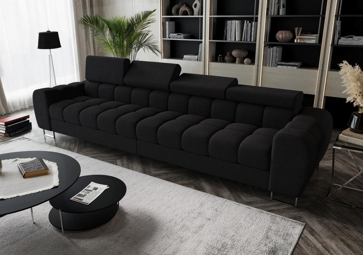 SOFA 4-sitzer Bastien In Stoff Moly - Schwarz, Holzwerkstoff/Textil (335/95/97cm) - Fun Möbel