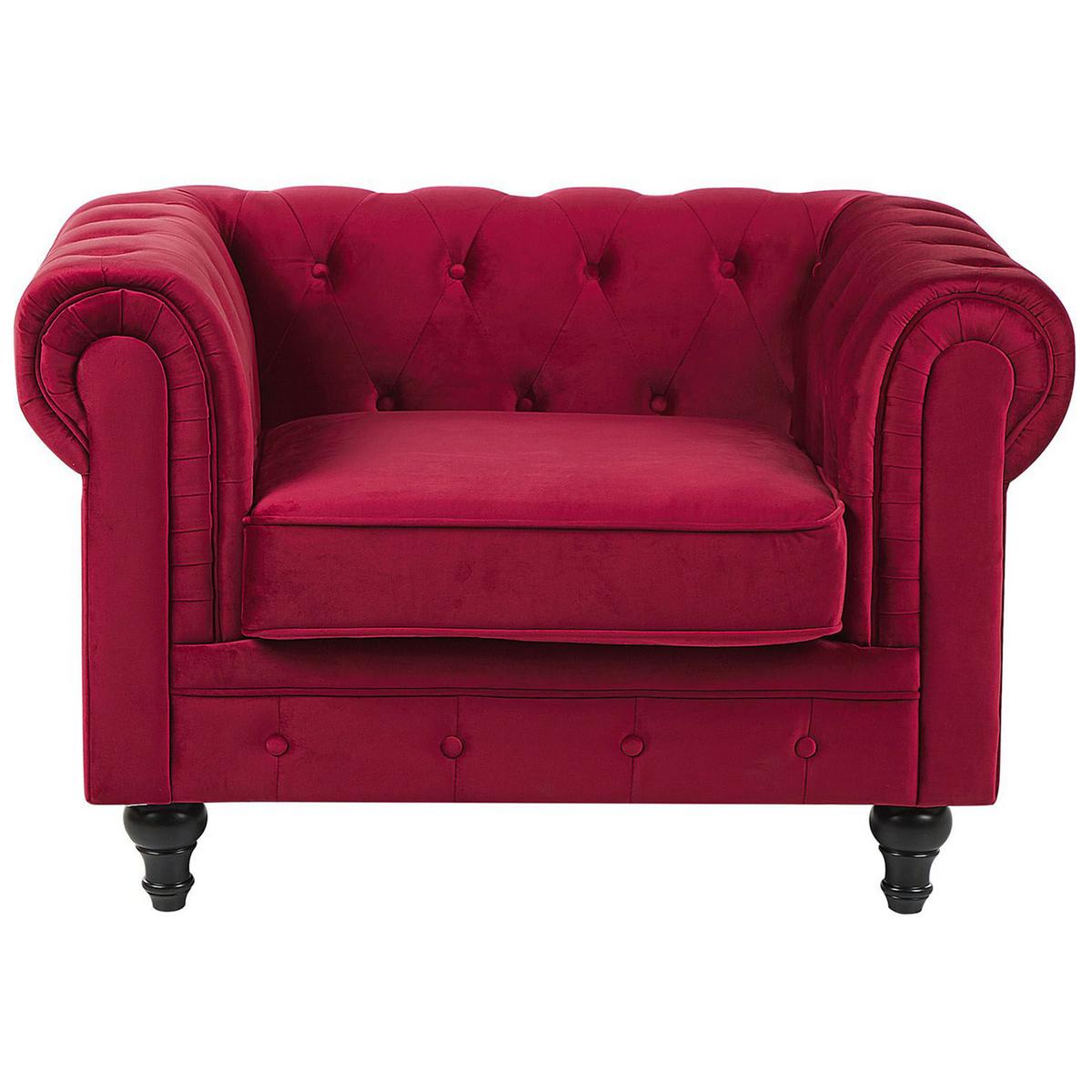 SESSEL Samtstoff dunkelrot Rautenmuster Chesterfield - Rot, Textil (110/70/75cm) - Beliani