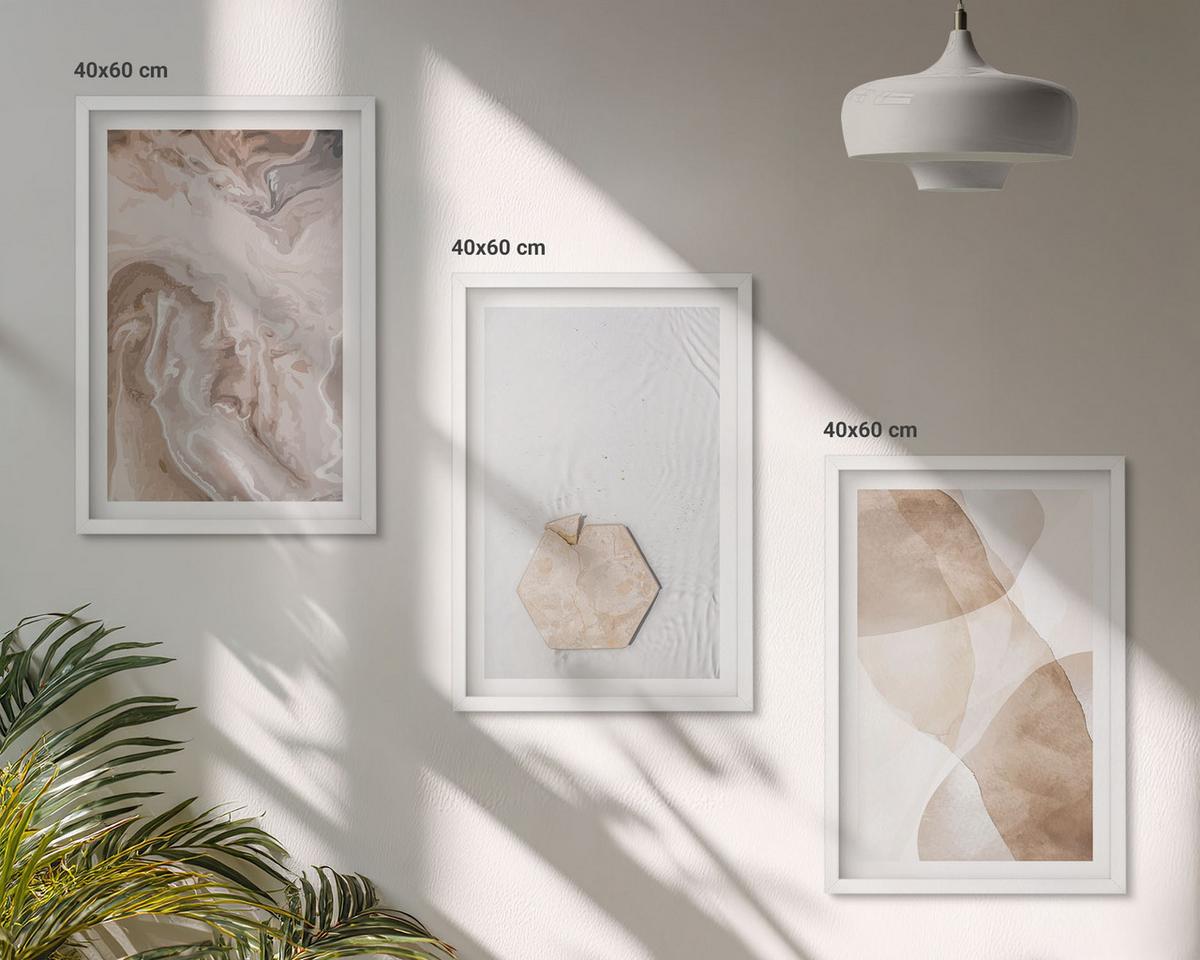 BILDER SET 3er Set - 40x60 cm Weißer Rahmen - Designerabstraktion der Natur - Weiß, Kunststoff (40/60cm) - TULUP