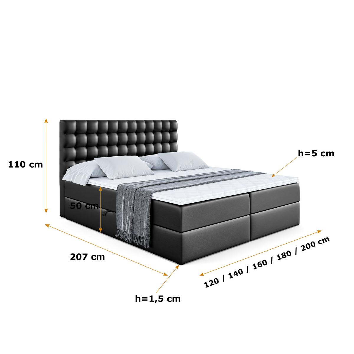 BOXBETT mit H3-Matratze und Lattenrost - VIONE - 140x200 Schwarz Hochglanz - Schwarz Hochglanz, Holzwerkstoff (140/200cm) - ALTDECOR